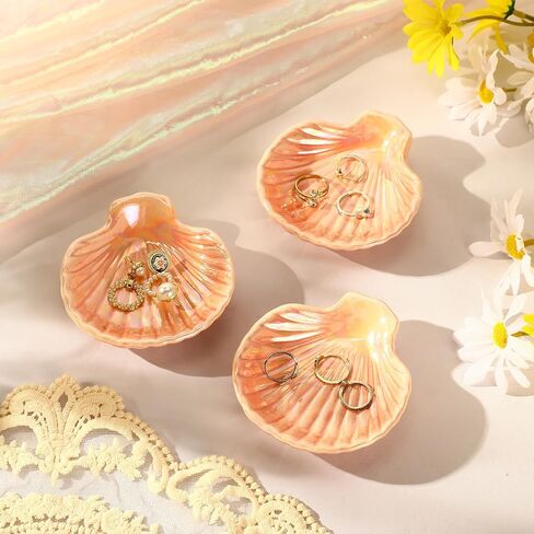 8 Pcs Shell Ring Dish Ceramic Jewelry Trinket Dish Tray Seashell Ring Key Holder Bowl Beach Room Coastal Plate Decor for Home Bathroom Counter(White) in Saudi Arabia