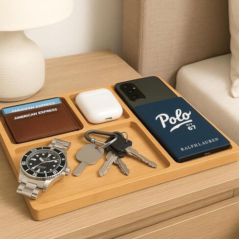 صينية الخشب الخشب الخشبي للرجال - منظم صينية وودد وودن للرجال لرسالة مضمار منضدة ، مدخل ، تمسك جميع التخزين المكتبي لساعة المجوهرات الرئيسية للمحفظة ، هدية عيد الأب ، بني in Kuwait