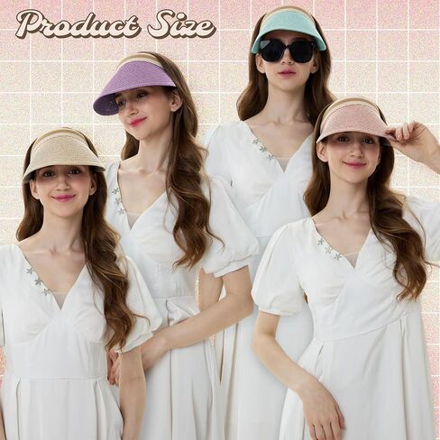 Tigeen 12 Pcs Colorful Sun Visor Hat for Women Golf Bulk Summer Straw Wide Brim Beach Hats UPF 50+ Adjustable for Outdoor in Saudi Arabia