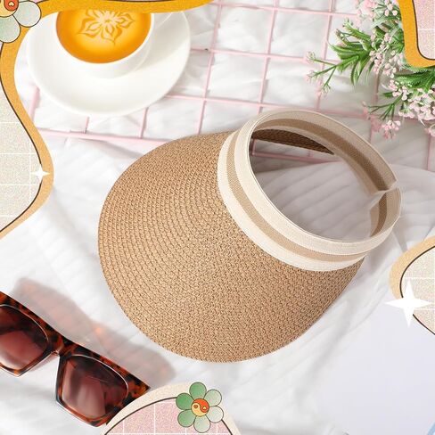 Tigeen 12 Pcs Colorful Sun Visor Hat for Women Golf Bulk Summer Straw Wide Brim Beach Hats UPF 50+ Adjustable for Outdoor in Saudi Arabia