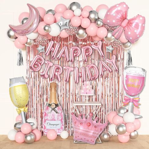 Ouddy Life Purple Birthday Decorations for Women Girls, Lavender Sliver Confetti Happy Birthday Star Heart Crown Balloons Fringe Curtain Butterfly Garland for Engagement Anniversary Party Supplies in Kuwait