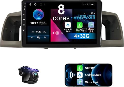 ستيريو سيارة لسيارة Toyota Corolla EX E130 E120 2007-2012 8 Core Android 12 مع CarPlay اللاسلكي Android Auto، شاشة لمس IPS 9 بوصة 4+32G مشغل راديو السيارة مع كاميرا احتياطية، AM/FM/RDS، Hi-Fi، SWC in Kuwait