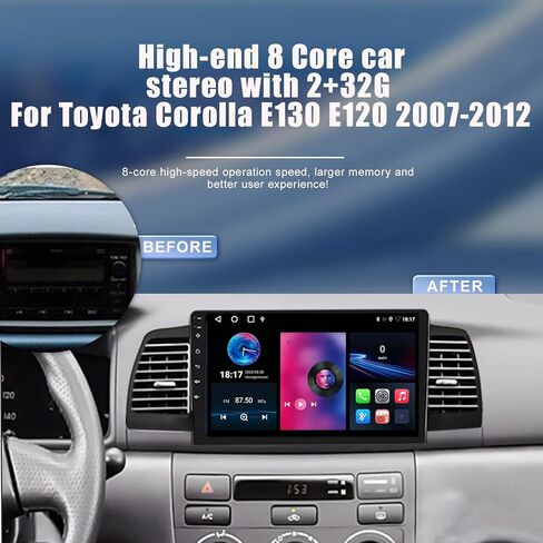 Car Stereo for Toyota Corolla EX E130 E120 2007-2012 8 Core Android 12 with Wireless CarPlay Android Auto, 9 inch IPS Touchscreen 4+32G Car Radio Player with Backup Camera, AM/FM/RDS, Hi-Fi, SWC in Saudi Arabia