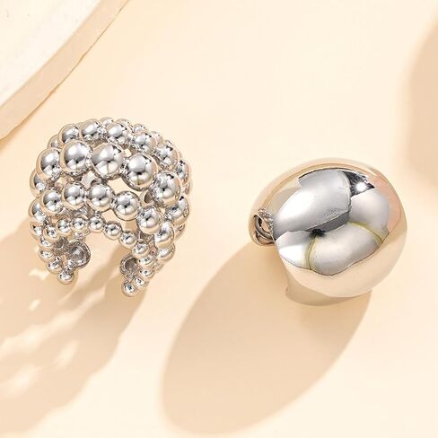 Chunky Beaded Silver Wrap Ear Cuff Non Pierced Earrings, Statement Thick Geometric Cluster Round Ball Huggie Earring Vintage Party Prom Jewelry for Women in Saudi Arabia