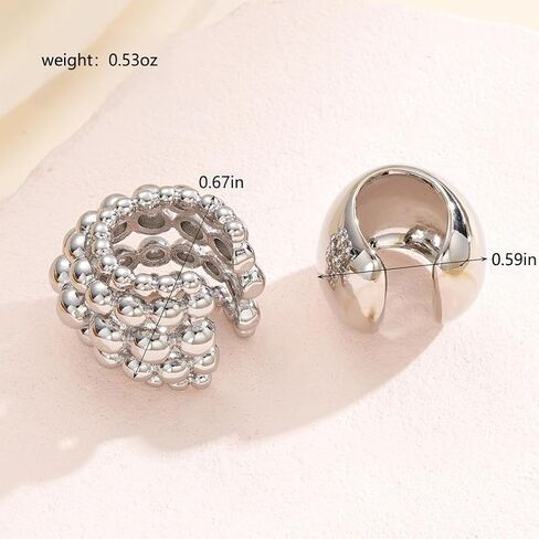 Chunky Beaded Silver Wrap Ear Cuff Non Pierced Earrings, Statement Thick Geometric Cluster Round Ball Huggie Earring Vintage Party Prom Jewelry for Women in Saudi Arabia