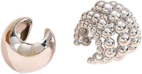 Chunky Beaded Silver Wrap Ear Cuff Non Pierced Earrings, Statement Thick Geometric Cluster Round Ball Huggie Earring Vintage Party Prom Jewelry for Women in Saudi Arabia