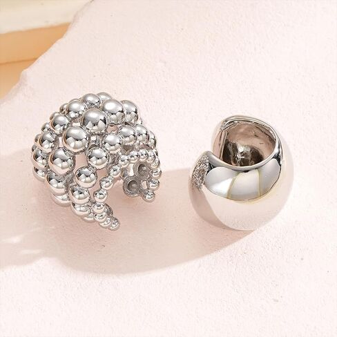 Chunky Beaded Silver Wrap Ear Cuff Non Pierced Earrings, Statement Thick Geometric Cluster Round Ball Huggie Earring Vintage Party Prom Jewelry for Women in Saudi Arabia