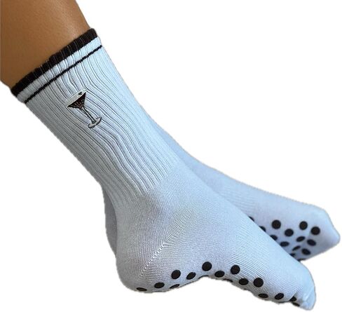 Non-Slip Pilates Socks with Grips for Women | Cute Grip Socks for Yoga Ballet Barefoot Workout | Design Anti Skid Athletic Socks | Set of 1 | Size 5-9 US Womens | Espresso Martini Crew Fit in Saudi Arabia