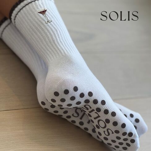 Non-Slip Pilates Socks with Grips for Women | Cute Grip Socks for Yoga Ballet Barefoot Workout | Design Anti Skid Athletic Socks | Set of 1 | Size 5-9 US Womens | Espresso Martini Crew Fit in Saudi Arabia