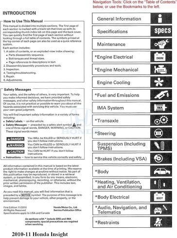 Bishko Automotive Literature - SPOR Service Repair Manual CD W/ETM Engine Electrical for 2010 2011 Honda Insight in Saudi Arabia