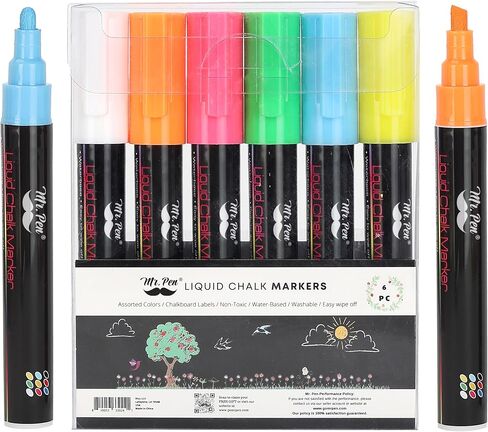 Mr. Pen- Chalk Markers, 6 Pack, Dual Tip, Vibrant Colors, 8 Labels, Chalkboard Markers, Liquid Chalk Markers, Chalk Pens, Chalk Markers for Blackboard, Chalk Board Marker Pens, Chalk Board Markers in Saudi Arabia
