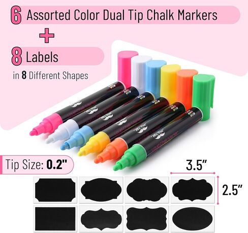 Mr. Pen- Chalk Markers, 6 Pack, Dual Tip, Vibrant Colors, 8 Labels, Chalkboard Markers, Liquid Chalk Markers, Chalk Pens, Chalk Markers for Blackboard, Chalk Board Marker Pens, Chalk Board Markers in Saudi Arabia
