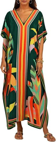 Eddoyee Print Kaftan Dresses for Women Plus Size Swimsuit Cover up Short Sleeve Caftan Loungewear in Saudi Arabia