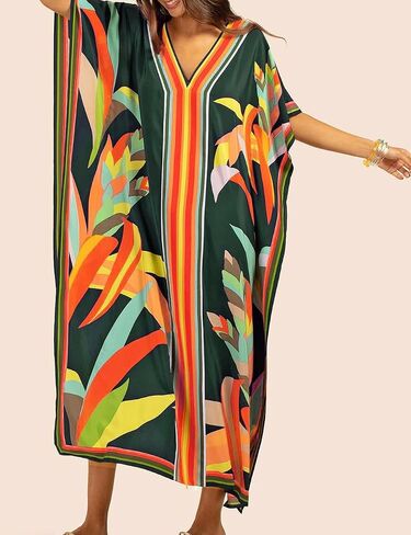 Eddoyee Print Kaftan Dresses for Women Plus Size Swimsuit Cover up Short Sleeve Caftan Loungewear in Saudi Arabia