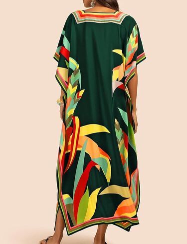 Eddoyee Print Kaftan Dresses for Women Plus Size Swimsuit Cover up Short Sleeve Caftan Loungewear in Saudi Arabia