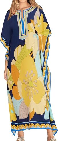 Eddoyee Print Kaftan Dresses for Women Plus Size Swimsuit Cover up Short Sleeve Caftan Loungewear in Saudi Arabia