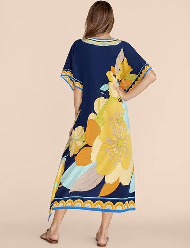 Eddoyee Print Kaftan Dresses for Women Plus Size Swimsuit Cover up Short Sleeve Caftan Loungewear in Saudi Arabia