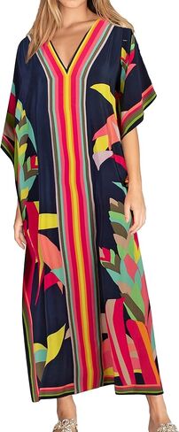 Eddoyee Print Kaftan Dresses for Women Plus Size Swimsuit Cover up Short Sleeve Caftan Loungewear in Saudi Arabia