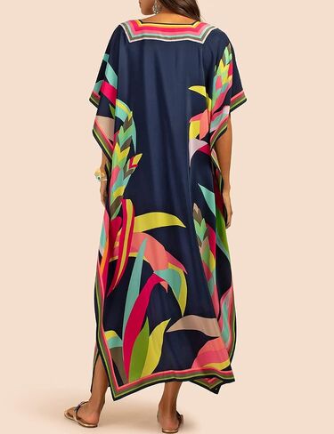 Eddoyee Print Kaftan Dresses for Women Plus Size Swimsuit Cover up Short Sleeve Caftan Loungewear in Saudi Arabia
