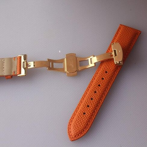 Watch Straps Gold Buckle Stainless Steel Watch Clasp Butterfly Buckles Watchband Strap Leather Orange Accessories for Lady 14 16 18mm Replacement Strap (Color : Orange, Size : 14mm) in Saudi Arabia