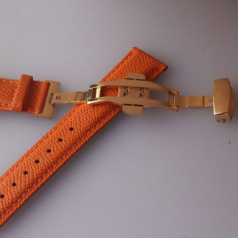 Watch Straps Gold Buckle Stainless Steel Watch Clasp Butterfly Buckles Watchband Strap Leather Orange Accessories for Lady 14 16 18mm Replacement Strap (Color : Orange, Size : 14mm) in Saudi Arabia
