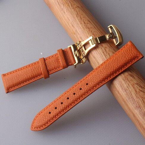 Watch Straps Gold Buckle Stainless Steel Watch Clasp Butterfly Buckles Watchband Strap Leather Orange Accessories for Lady 14 16 18mm Replacement Strap (Color : Orange, Size : 14mm) in Saudi Arabia