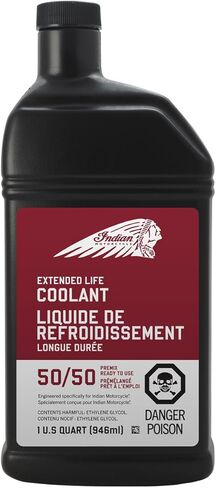 Indian Motorcycle Antifreeze Coolant 50/50 Premix Extended Life for Specific Scout, Challenger, Pursuit, FTR Models with Liquid Cooled Engines, Boil Over and Freeze Protection, 1 Quart - Part 2880966 in Saudi Arabia