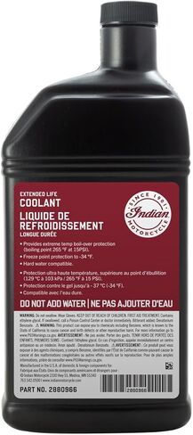 Indian Motorcycle Antifreeze Coolant 50/50 Premix Extended Life for Specific Scout, Challenger, Pursuit, FTR Models with Liquid Cooled Engines, Boil Over and Freeze Protection, 1 Quart - Part 2880966 in Saudi Arabia