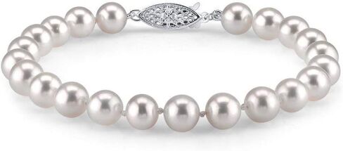 The Pearl Source 14K Gold 7-7.5mm Round White Japanese Akoya Saltwater Cultured Pearl Bracelet for Women in Saudi Arabia