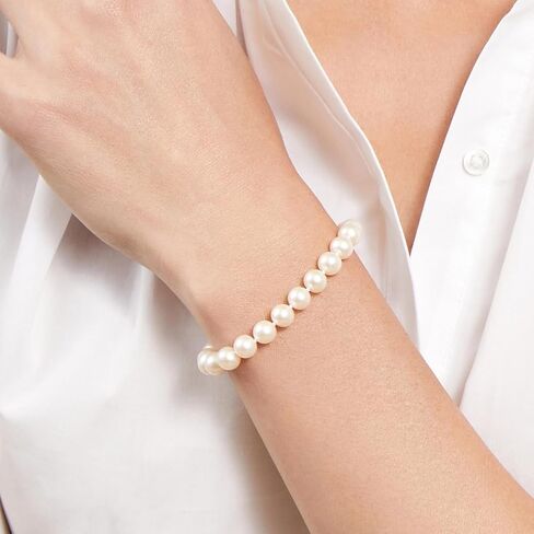 The Pearl Source 14K Gold 7-7.5mm Round White Japanese Akoya Saltwater Cultured Pearl Bracelet for Women in Saudi Arabia