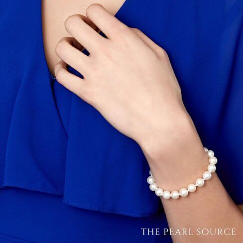 The Pearl Source 14K Gold 7-7.5mm Round White Japanese Akoya Saltwater Cultured Pearl Bracelet for Women in Saudi Arabia