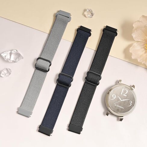 3 Pack Nylon Bands Compatible with Garmin Lily 2, 14mm Elastic Nylon Soft Loop Straps Quick Release Replacement Adjustable Wristband for Lily 2 Classic/Active Smart Watch Accessory for Women in Kuwait