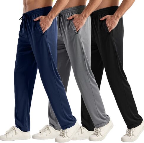 3PC Men's Zipper Mesh Fabric Jogger Pants - Breathable & Flexible Fit, Comfortable for Sports & Casual Wear in Saudi Arabia
