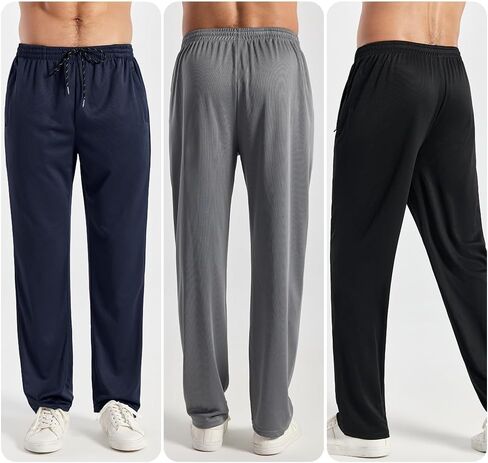 3PC Men's Zipper Mesh Fabric Jogger Pants - Breathable & Flexible Fit, Comfortable for Sports & Casual Wear in Saudi Arabia