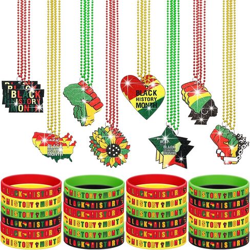 48 Pcs Juneteenth Rubber Bracelets Beaded Necklaces Set, Includes 24 June 19th 1865 Rubber Bracelets Black African Silicone Wristbands 24 Necklaces Bead for Juneteenth Party Favors Supplies in Kuwait