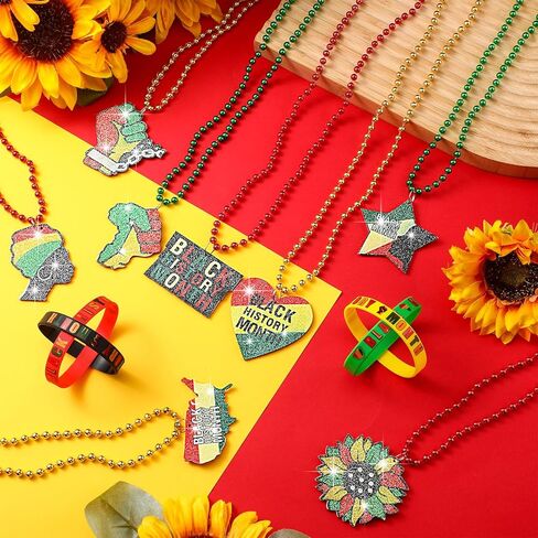 48 Pcs Juneteenth Rubber Bracelets Beaded Necklaces Set, Includes 24 June 19th 1865 Rubber Bracelets Black African Silicone Wristbands 24 Necklaces Bead for Juneteenth Party Favors Supplies in Kuwait