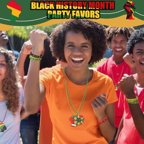 48 Pcs Juneteenth Rubber Bracelets Beaded Necklaces Set, Includes 24 June 19th 1865 Rubber Bracelets Black African Silicone Wristbands 24 Necklaces Bead for Juneteenth Party Favors Supplies in Kuwait