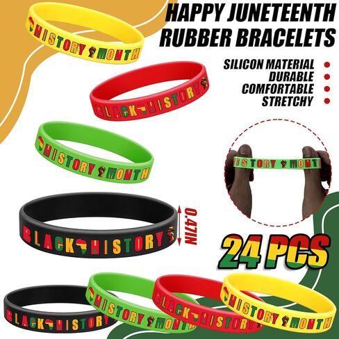 48 Pcs Juneteenth Rubber Bracelets Beaded Necklaces Set, Includes 24 June 19th 1865 Rubber Bracelets Black African Silicone Wristbands 24 Necklaces Bead for Juneteenth Party Favors Supplies in Kuwait