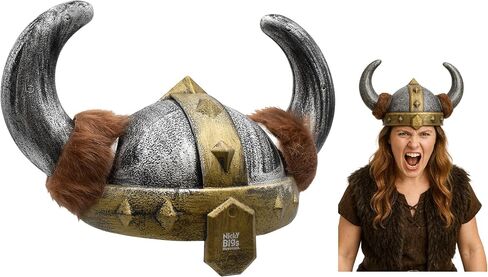 Nicky Bigs Novelties Men’s And Women’s Nordic Viking Helmet Dragon Trainer Costume Accessory with Faux Fur Horns Plastic Medieval Barbarian Hat One Size Fits Most in Saudi Arabia
