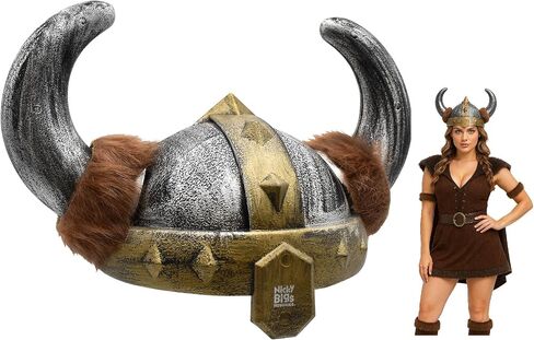 Nicky Bigs Novelties Men’s And Women’s Nordic Viking Helmet Dragon Trainer Costume Accessory with Faux Fur Horns Plastic Medieval Barbarian Hat One Size Fits Most in Saudi Arabia