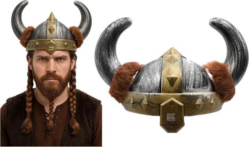 Nicky Bigs Novelties Men’s And Women’s Nordic Viking Helmet Dragon Trainer Costume Accessory with Faux Fur Horns Plastic Medieval Barbarian Hat One Size Fits Most in Saudi Arabia