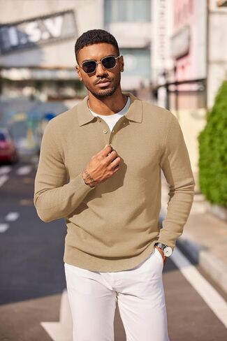 COOFANDY Men's Knit Polo Long Sleeve Sweaters Collared Polo Sweater Casual Dress Pullover Fashion Golf Sweaters in Saudi Arabia