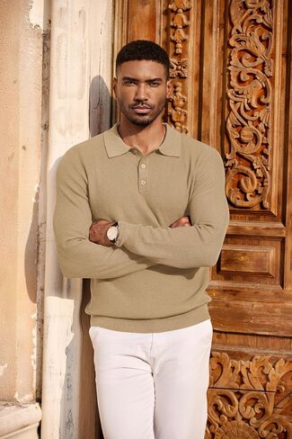 COOFANDY Men's Knit Polo Long Sleeve Sweaters Collared Polo Sweater Casual Dress Pullover Fashion Golf Sweaters in Saudi Arabia