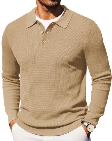 COOFANDY Men's Knit Polo Long Sleeve Sweaters Collared Polo Sweater Casual Dress Pullover Fashion Golf Sweaters in Saudi Arabia