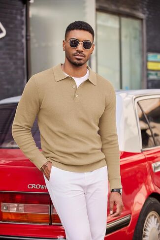 COOFANDY Men's Knit Polo Long Sleeve Sweaters Collared Polo Sweater Casual Dress Pullover Fashion Golf Sweaters in Saudi Arabia