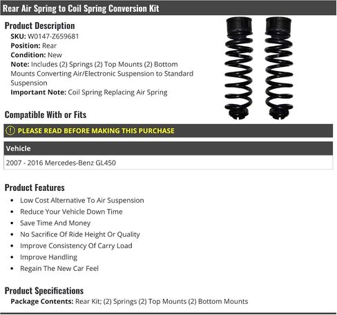 Rear Air Spring to Coil Spring Conversion Kit - 2 Piece - Compatible with 2007-2016 Mercedes-Benz GL450 in Saudi Arabia