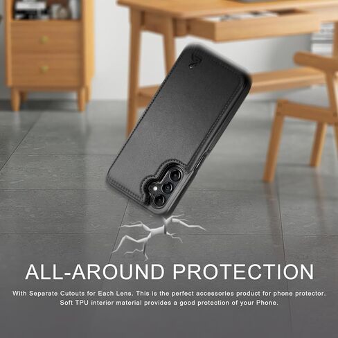 حافظة هاتف بمحفظة لهاتف Samsung Galaxy A14 5G مع حامل بطاقة [حماية جلدية RFID] [حافظات بسحاب بمشبك مغناطيسي خلفي] غطاء مقاوم للصدمات للرجال والنساء لهاتف Samsung A14 بني in Kuwait