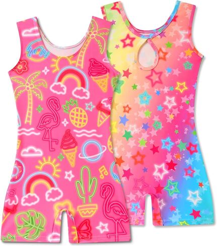 2 Packs Gymnastics Leotards for Girls Toddler Dance Biketards Tumbling Outfit Rainbow Biketard with Shorts in Kuwait