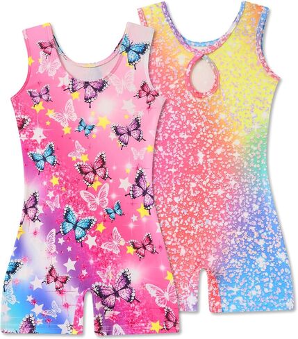 2 Packs Gymnastics Leotards for Girls Toddler Dance Biketards Tumbling Outfit Rainbow Biketard with Shorts in Kuwait
