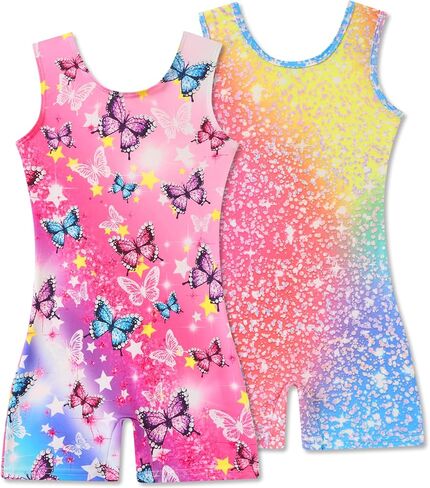 2 Packs Gymnastics Leotards for Girls Toddler Dance Biketards Tumbling Outfit Rainbow Biketard with Shorts in Kuwait